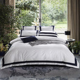 Dark Blue Stripe Egyptian Cotton Luxury White Duvet Cover Set | Yedwo